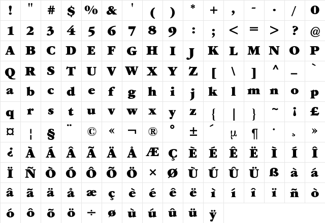Garamond ITC BQ Regular  glyph index