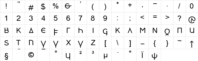 Skeirs GR Normal  glyph index