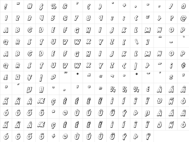 Dokter Monstro 3D Italic Italic  glyph index