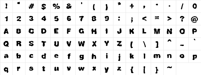 Dodge Regular  glyph index