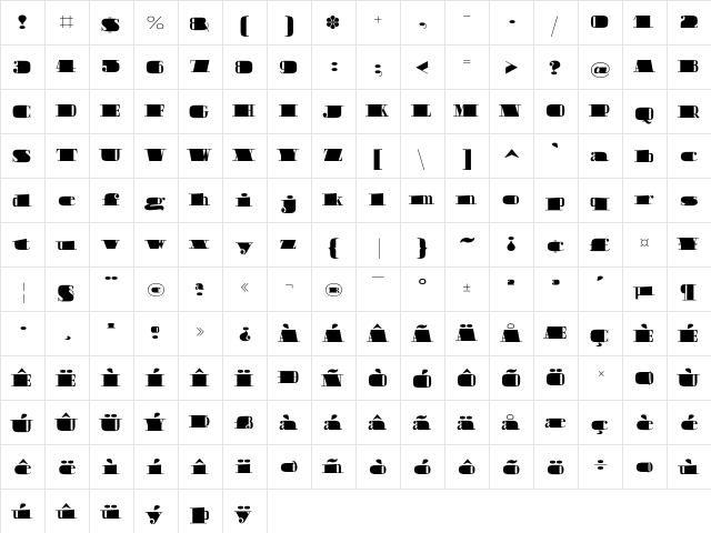Boldoni Black  glyph index