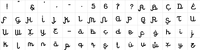 Rodja Bold Rodja Bold  glyph index