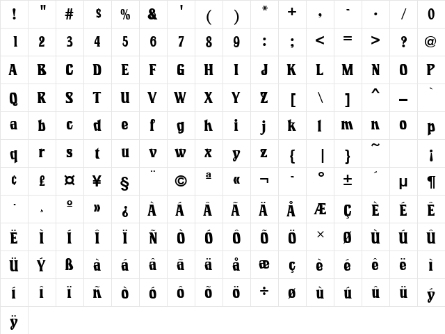 IntrospectURWTBolCon Regular  glyph index