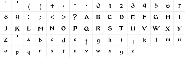 Bentham Regular  glyph index