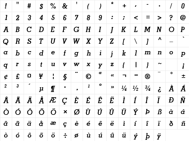 JaakSSK BoldItalic  glyph index