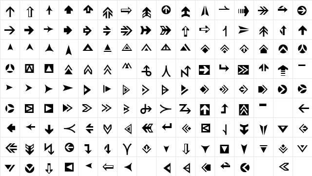 Pointers Regular  glyph index