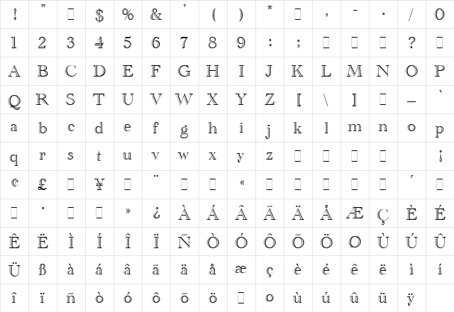Academy Engraved  glyph index