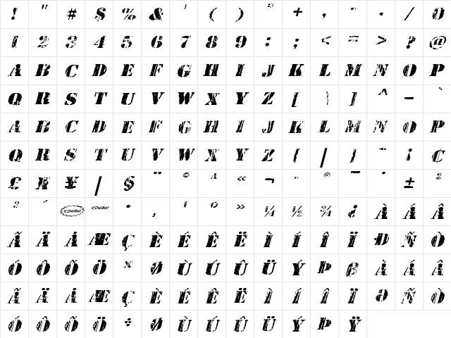 Wetworks Expanded Italic Expanded Italic  glyph index
