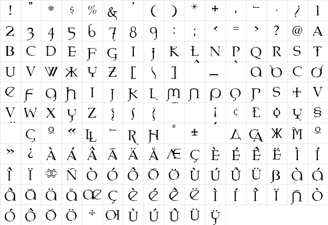 LHF Eremaeus Regular  glyph index