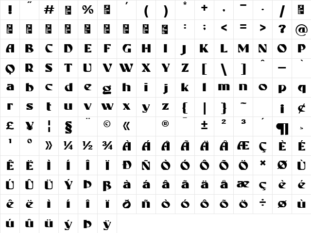 ROSEFORD DEMO Regular  glyph index