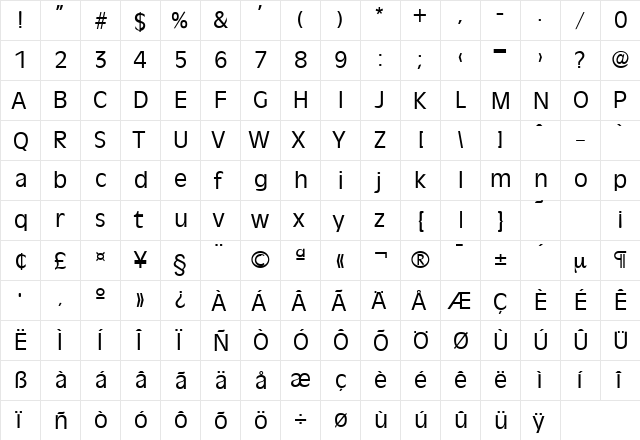 Ravenna-Serial DB Regular  glyph index