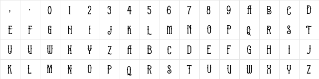 Braveheart Regular  glyph index