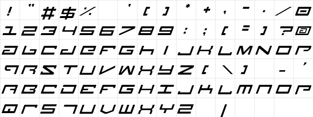 Legion Italic Italic  glyph index