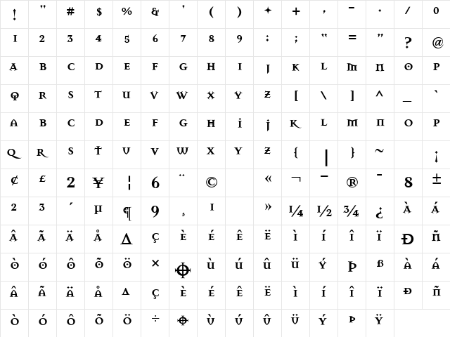 MansonSuper Bold  glyph index