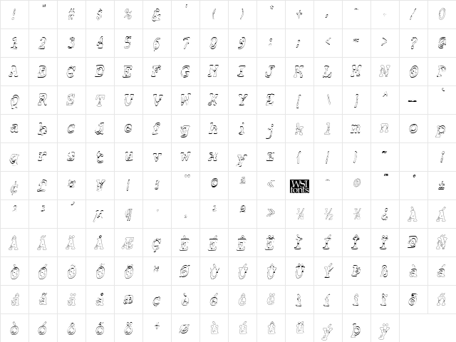 BasicGrungeHollowCond Italic  glyph index