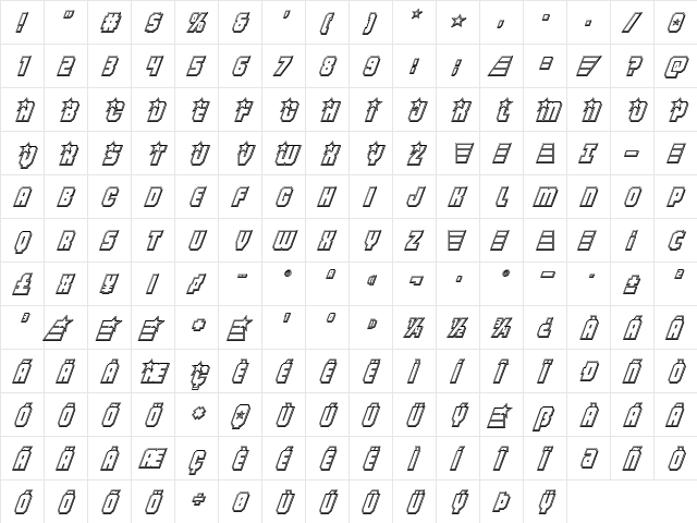 Army Rangers Engraved Italic Italic  glyph index
