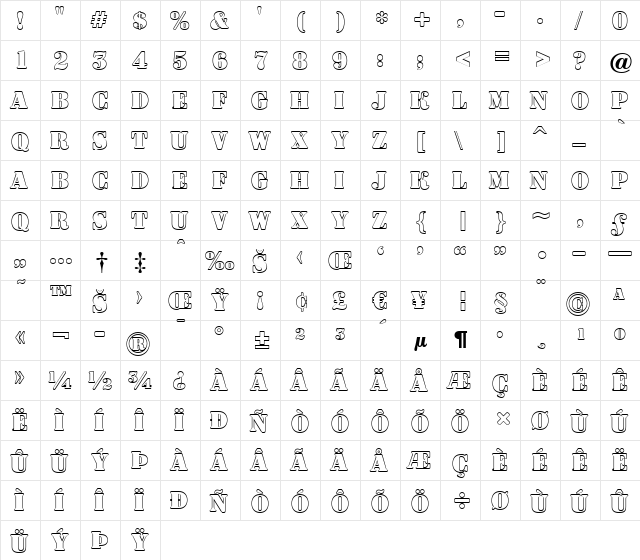 a_DodgerOtl Bold  glyph index