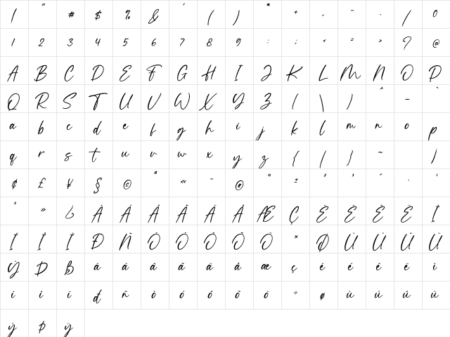 Otamendi Regular  glyph index