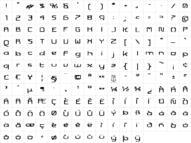 Futurex Transmaat Regular  glyph index