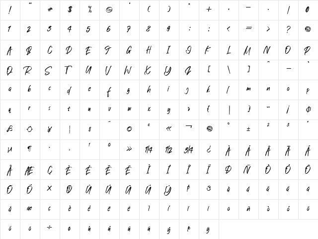 Black Eagle Regular  glyph index