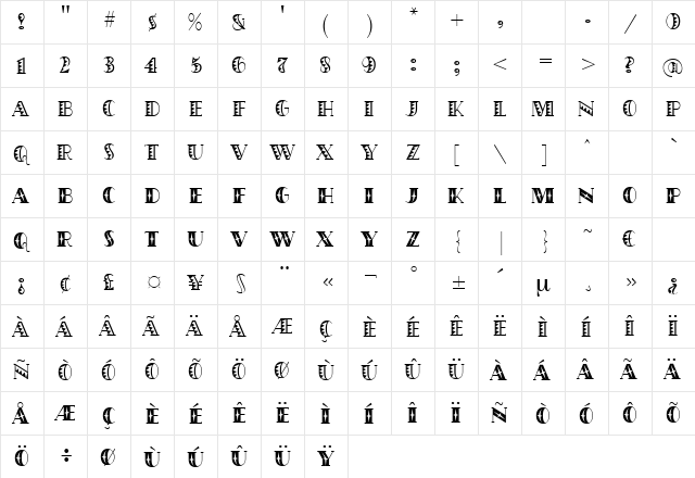 Eureka Regular  glyph index