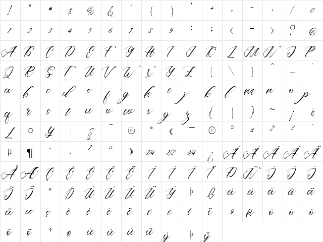 Lotherday Regular  glyph index