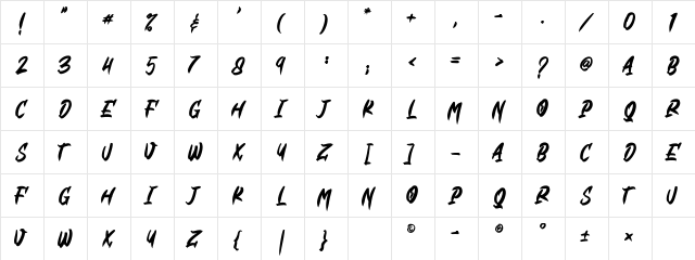 Black & Blue Rough  glyph index