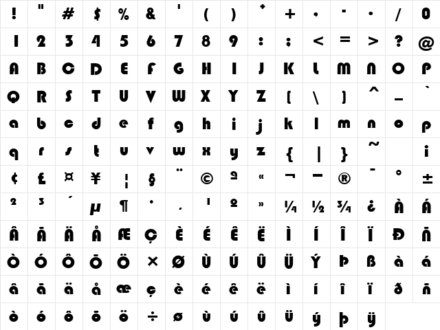 PT Bandstand Normal  glyph index