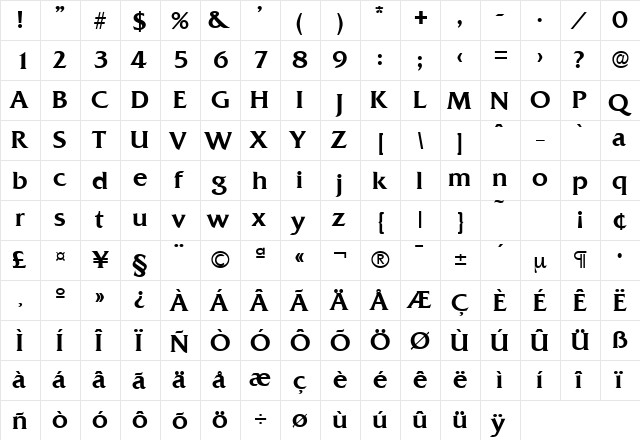 Quadrat-Serial-Medium Regular  glyph index