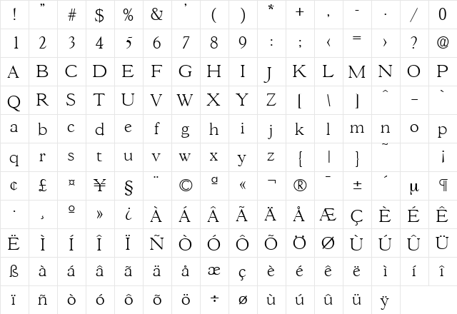 Gascogne-Serial-ExtraLight Regular  glyph index