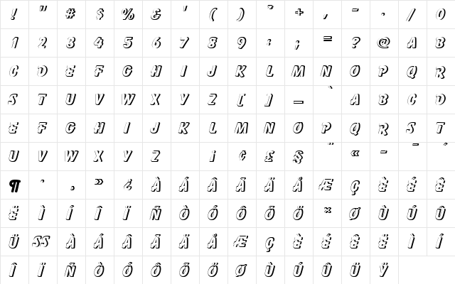 BalloonDExtBolRe1 Regular  glyph index