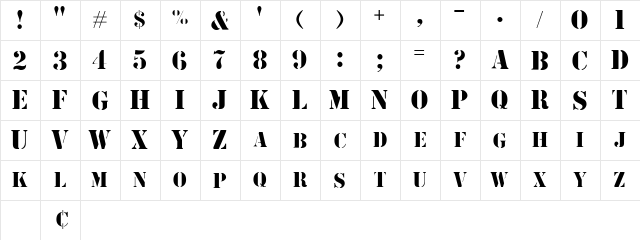 RoadieSSK Regular  glyph index