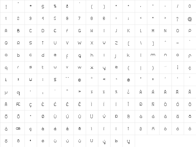 Kuasar Regular  glyph index