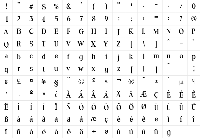 Toledo-Serial-Medium Regular  glyph index