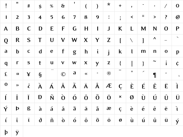 EideticModern-Bold Bold  glyph index