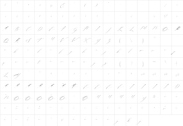 Vineshia jonhson Regular  glyph index