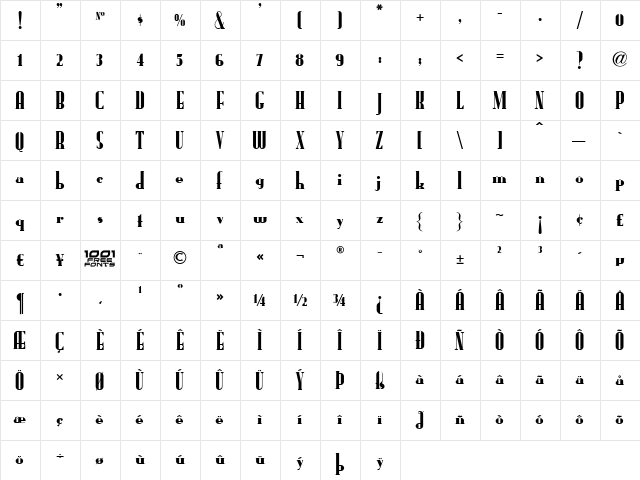 Radio Ranch NF Regular  glyph index