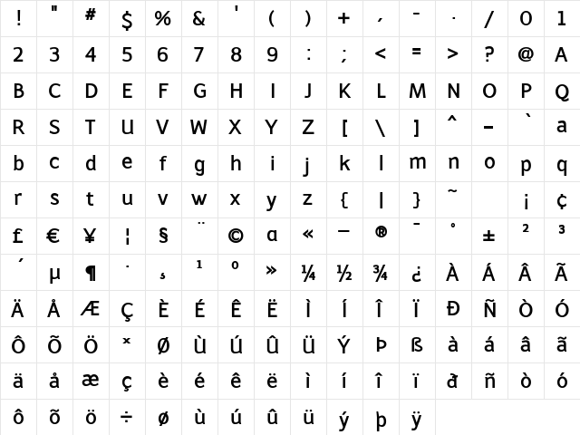 Latinaires Bold  glyph index