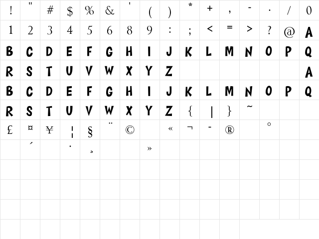 HAPPY COMIC Regular  glyph index