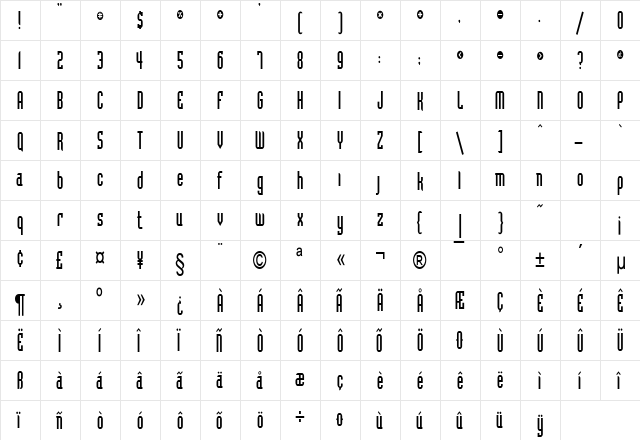 Flintstone Condensed Normal  glyph index