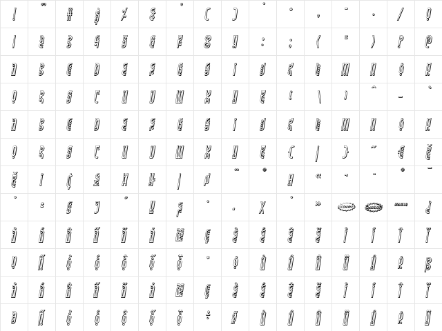 Underground Rose 3D Italic Italic  glyph index