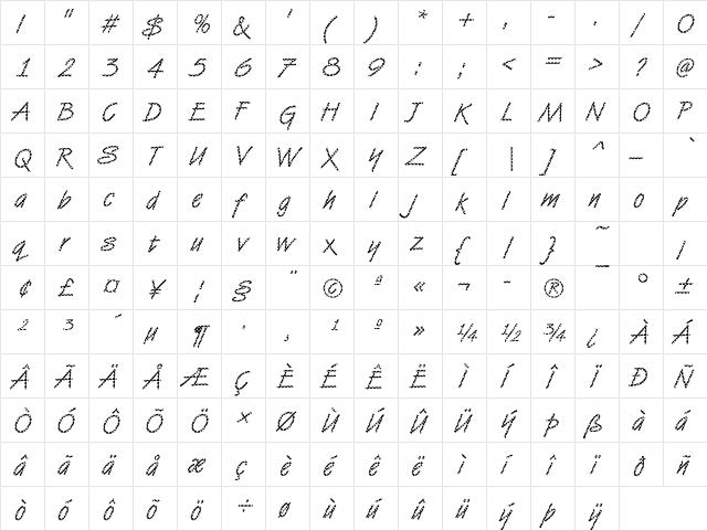 VanDijk12 Becker Regular  glyph index