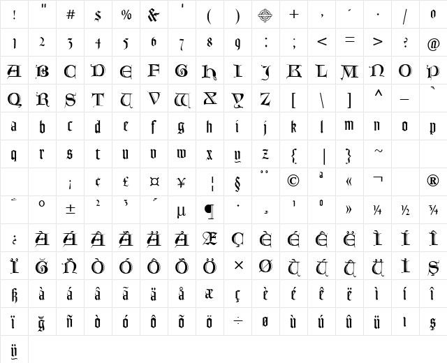 Goudy Text MT Lombardic Capitals  glyph index