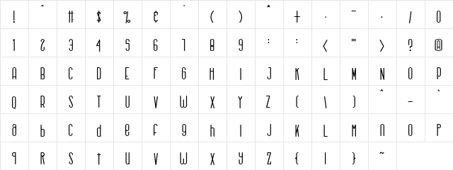 Rhantica Regular  glyph index