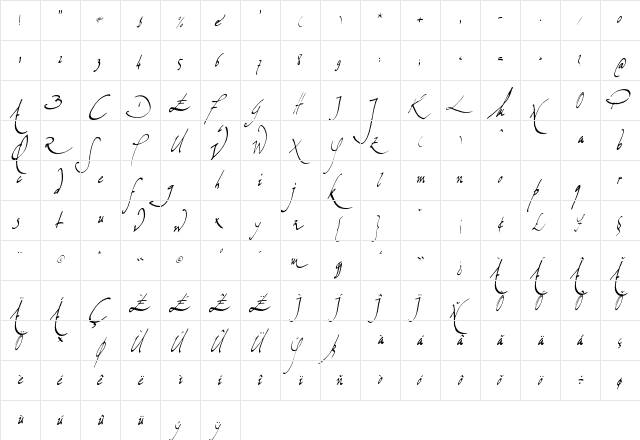 Missiva Regular  glyph index