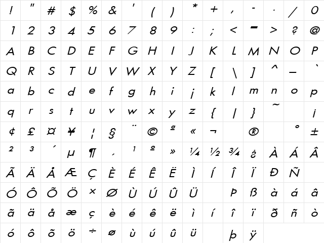 Loving 18 Regular  glyph index