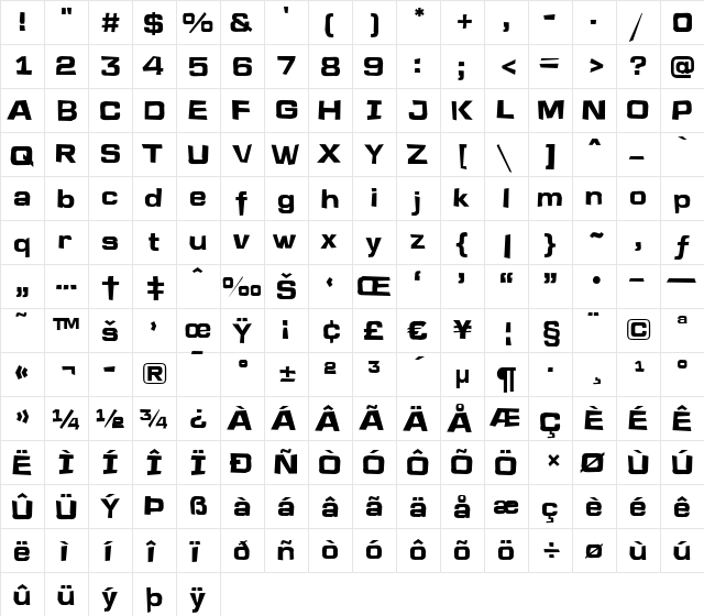 a_LineaSansDstr Bold  glyph index