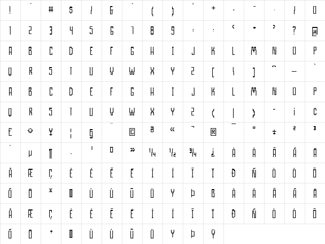 AIRWAVE 1 Regular  glyph index