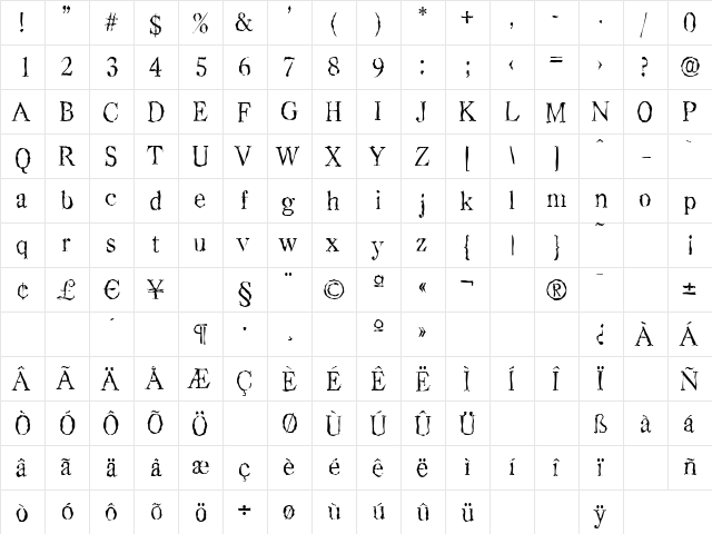 CasadRandom-Light Regular  glyph index