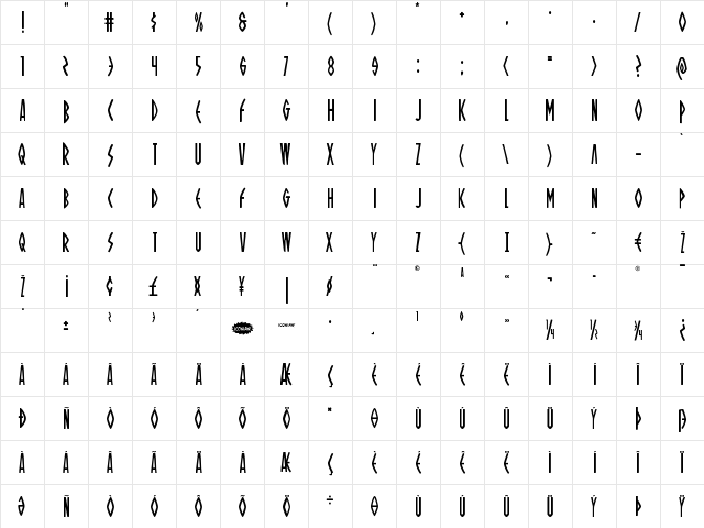 Oh Mighty Isis Condensed Condensed  glyph index